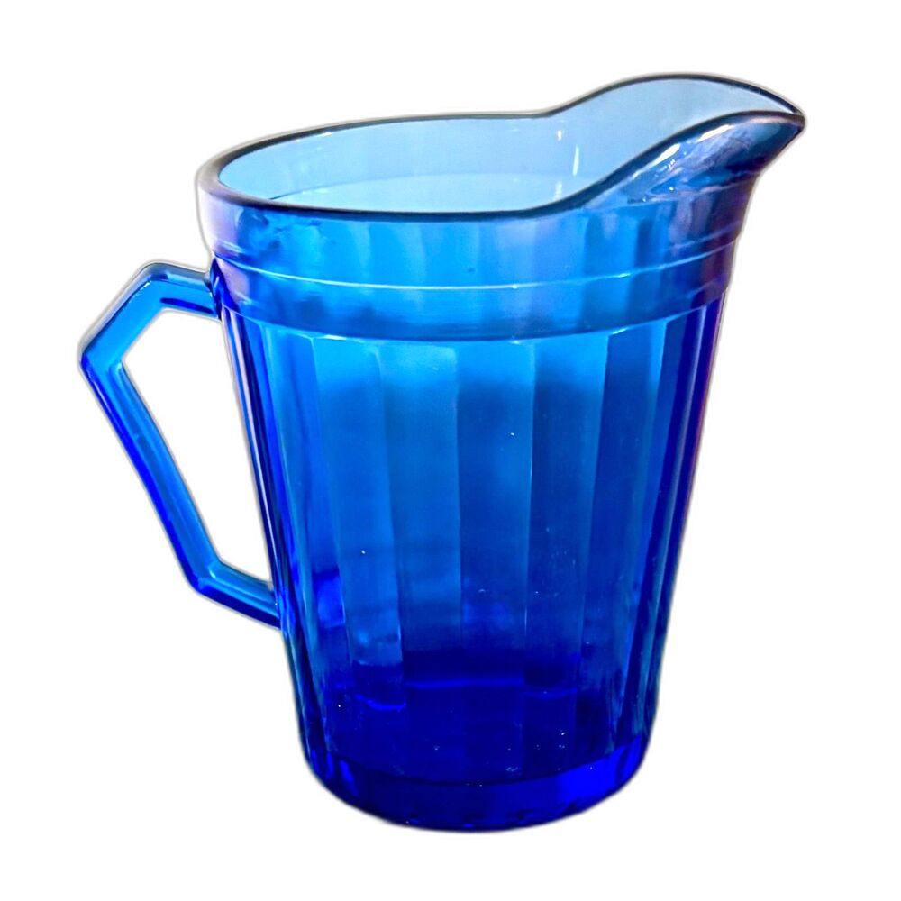 VTG Cobalt Blue Cream Pitcher MCM Syrup Small Milk Retro Kitchen Cottage Glass